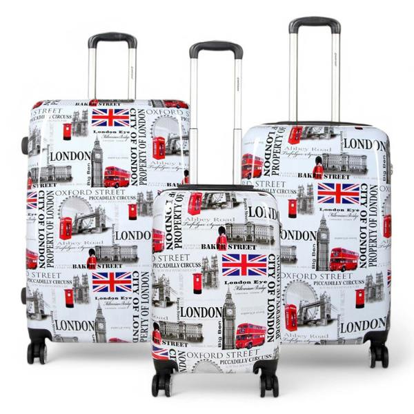 Snowball Strong Expandable Hard Shell 8 Wheel Suitcase Set Print Luggage Cabin Travel Bag
