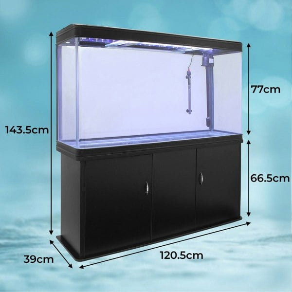 Monstershop Aquarium Fish Tank & Cabinet with Complete Starter Kit - Black Tank & White Gravel