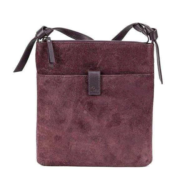 Pia Purple Suede Cross-Body Bag, Compact Plum Bag with Leather Trim