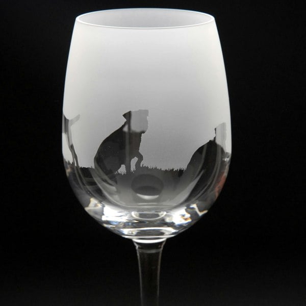Glyptic Glass Art Border Terrier Dog Crystal Wine Glass - Hand Etched/Engraved Gift
