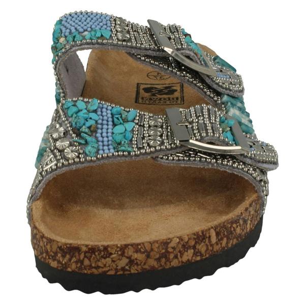 Down to Earth Ladies Down To Earth Dual Buckle Strap Beaded Mule Sandals F00251