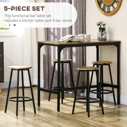 Wyld Haus Soka Wooden Brown And Black 5 Piece Industrial Bar Table And Stool Set