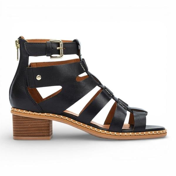 Pikolinos Women's Black Leather Block-Heel Gladiator Sandals - Blanes