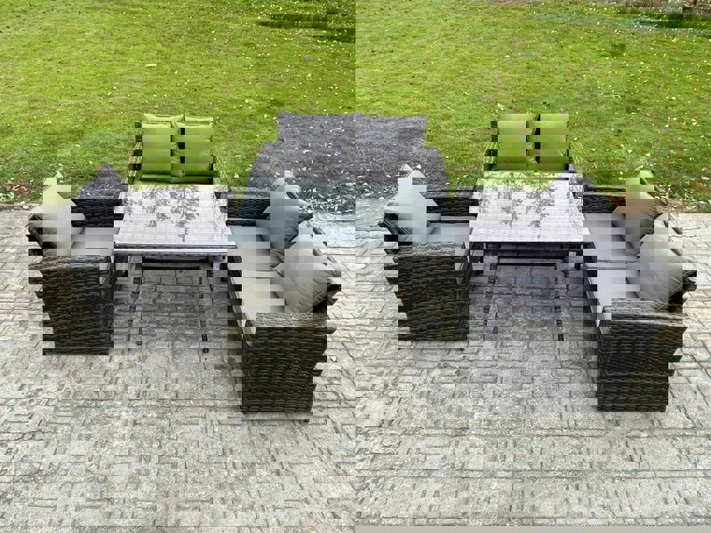 Fimous 5 Seater Wicker PE Rattan Garden Dining Set Outdoor Furniture Sofa with Rectangular Dining Table Double Seat Sofa Dark Grey Mixed