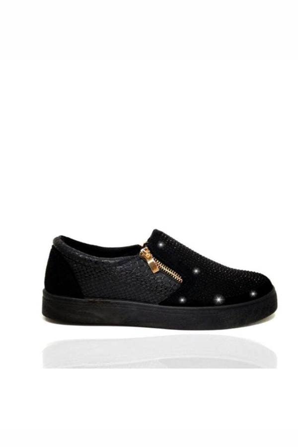 Love Lemonade Crystal Suede Zip Pumps Black Trainers