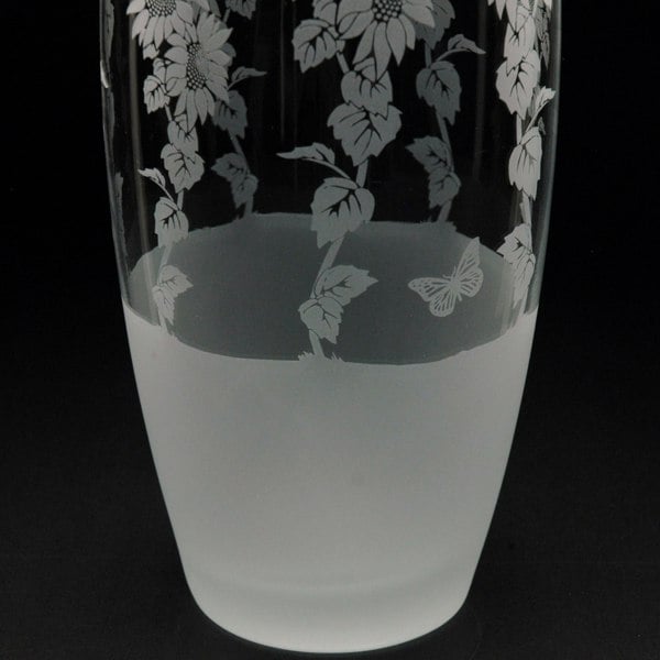 Glyptic Glass Art Sunflower Glass Botanica Vase - Hand Etched/Engraved Gift