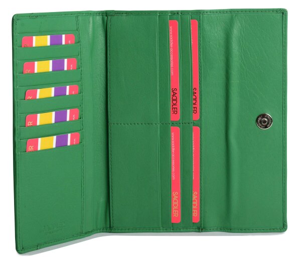SADDLER CLAIRE Long Leather Trifold Purse - 18 Card Slots, Dual Zip Pockets, and Note Sections - RFID Protected