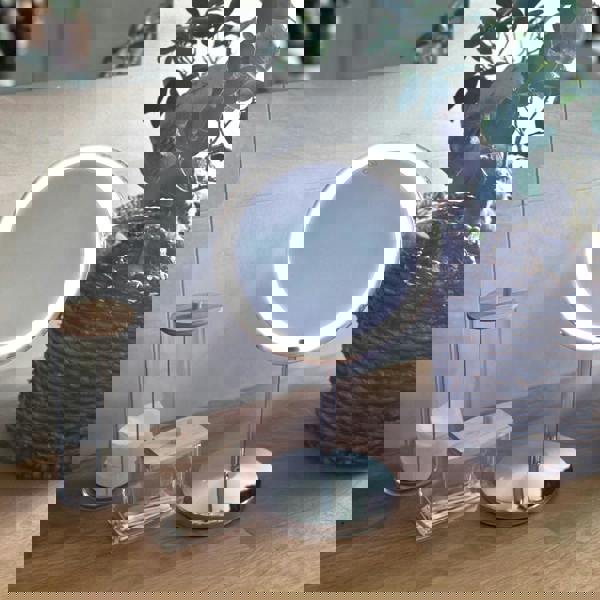 BESLAGSBODEN Polished Chrome LED Mirror (200mm) Freestanding 7x Magnification Bathroom Makeup or Shaving Mirror