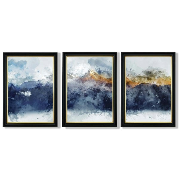 Artze Wall Art Framed Set of 3 Blue Yellow Mountain Art Prints