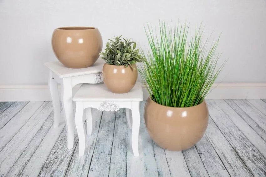 Indoor Textured Round Plant Pots  - Semi Gloss Beige