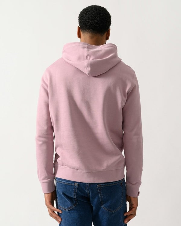 back shot of a Model wearing a BOSS Orange Wetalk Mens Pullover Hoodie With Logo Patch in Light/Pastel Purple