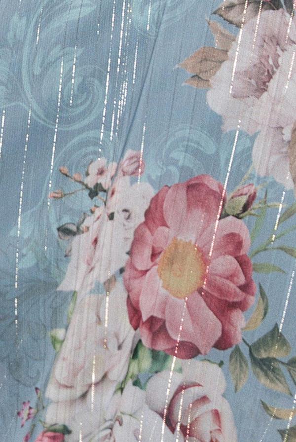 Layered Floral Midi With Flutter Sleeves - Airforce Blue DR3219