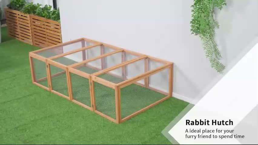 PawHut Wooden Rabbit Hutch Cage House with Wire Mesh, Natural Wood Finish