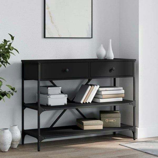 Berkfield Console Table with Drawers and Shelves Black Engineered Wood