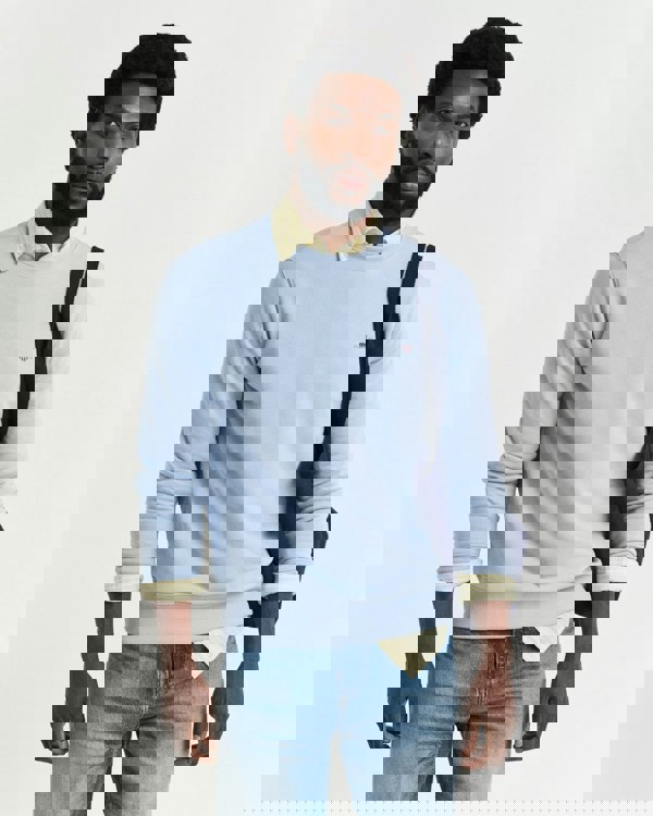 GANT Mens Regular Fit Shield Logo Crew Neck Sweatshirt - 457 Fresh Blue