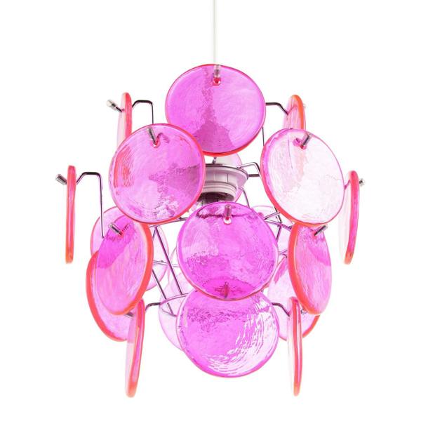 Modern Pendant Ceiling Light Shade with Layered Hot Pink Glass Discs Image 5