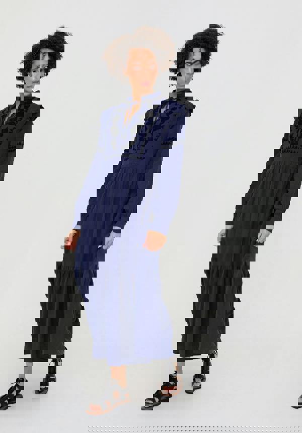 Raffya Lulu Embroidered Maxi Dress In Navy