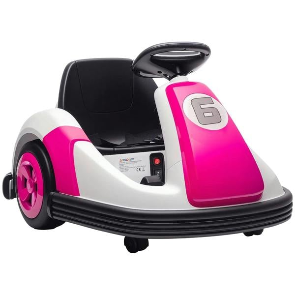 Kids electric bumper car ride-on with pink and white body, black seat, front bumper