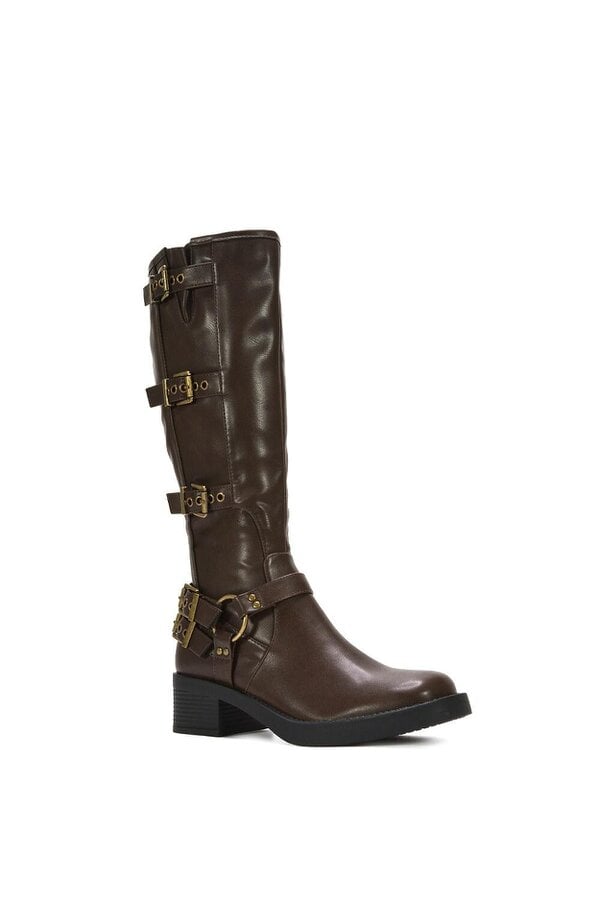 XY LONDON Harness square toe Knee High Biker Boots