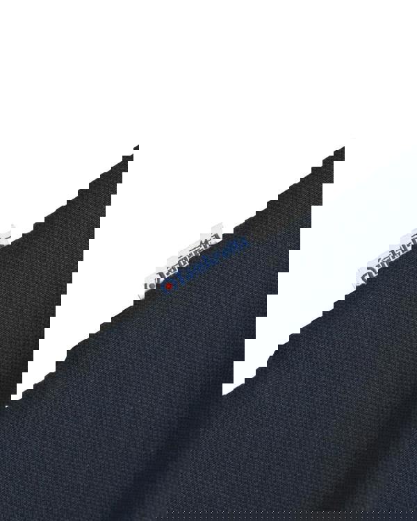 Lambretta Contrast Tipped Mens Mod Ska Casual Polo, navy blue fabric with a visible Lambretta label tag.