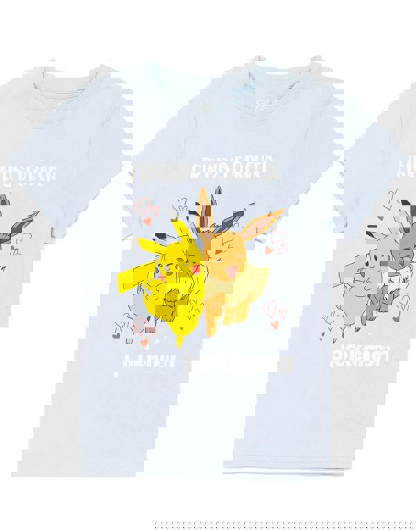 Pokemon Girls Blue Pickache & Eeevee Short Sleeved T-Shirt