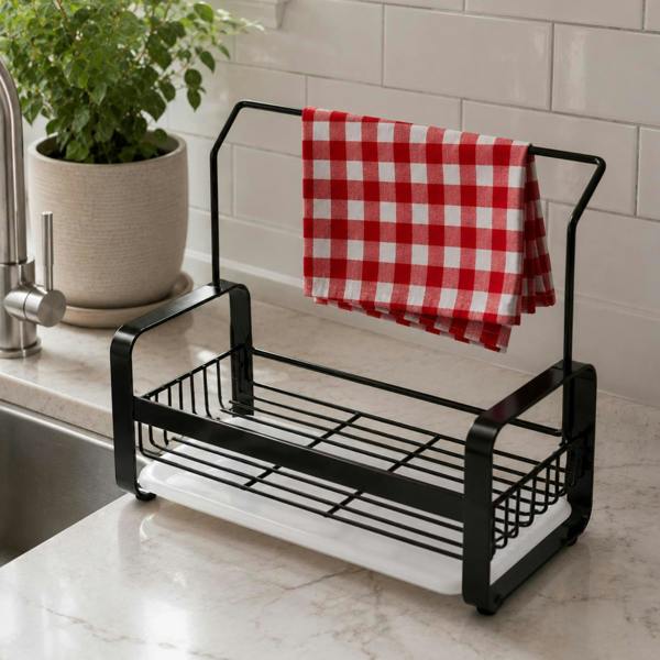 Top 3 Large Kitchen Sink Caddy Organiser with Drying Rack Black