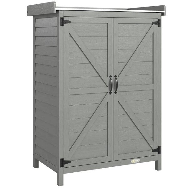 Wooden Garden Shed, Garden Tool Storage Shed with Shelf and Side Hooks, 71.5 x 39 x 95 cm, Grey