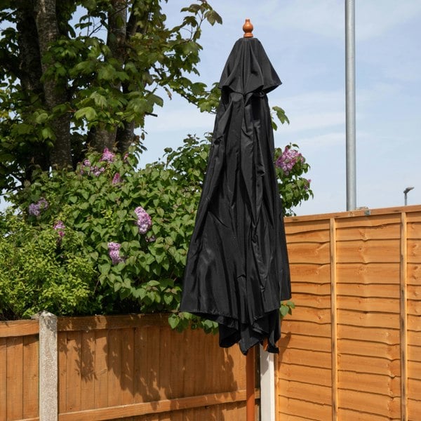 Samuel Alexander 2.4m Wooden Garden Patio Sun Shade Parasol Shaft & Pulley in Black