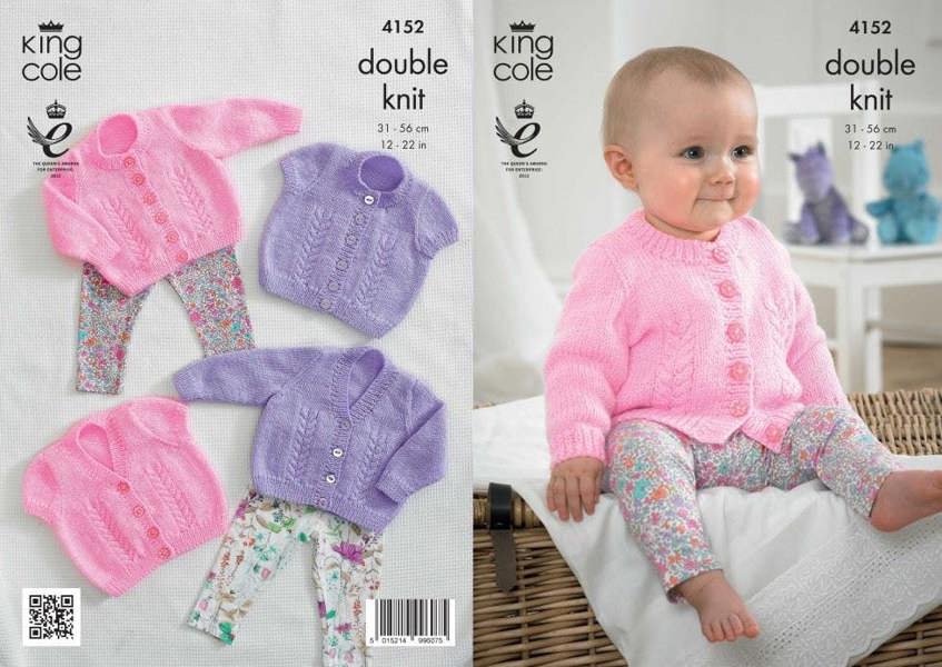 King Cole Baby Knitting Pattern 4152, Cardigans for Baby, 12 - 22 Inches - Intermediate