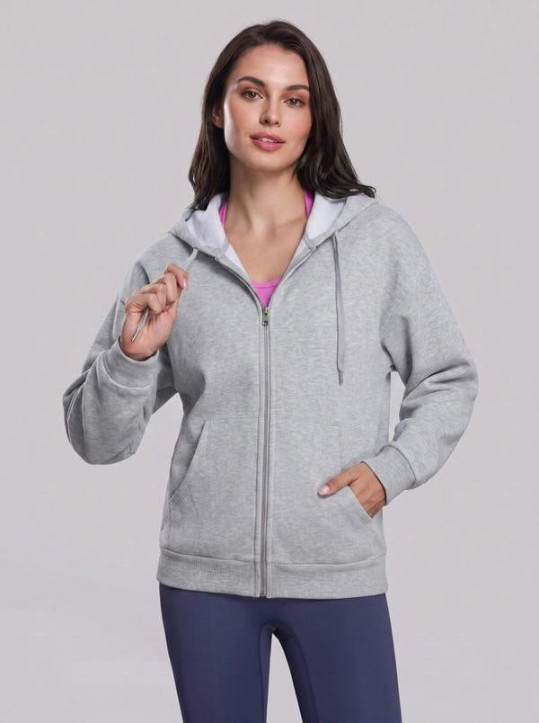 Anniou Fleece Lined Full Zip Hoodie - Light grey