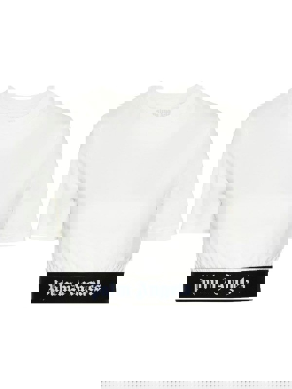 Palm Angels Logo Tape Crop Tee White - Supplied FashionPALM ANGELS