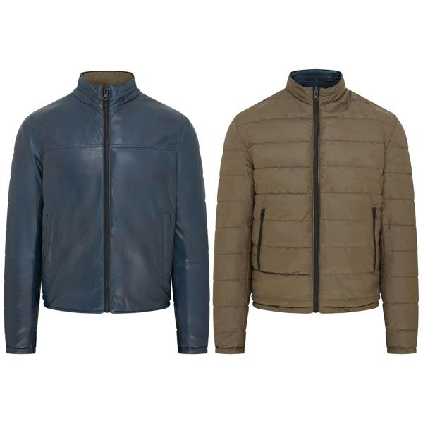 Infinity Leather Mens Hooded Reversible Bomber Leather Jacket - Raufoss