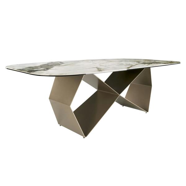 Angel Cerdá Rectangular dining table in porcelain marble and champagne-coloured steel 1140