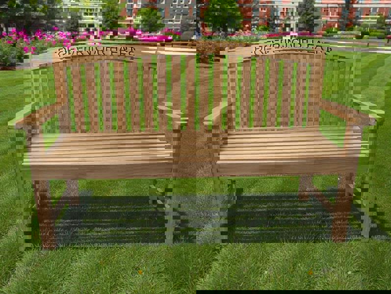 Memorials Direct Bowback Teak Memorial Bench – Engraved Directly Into the Wood
