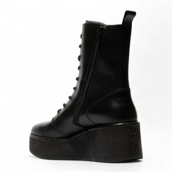Fly London Womens Black HAIT273 Leather Lace-up Chunky Platform Ankle Boots