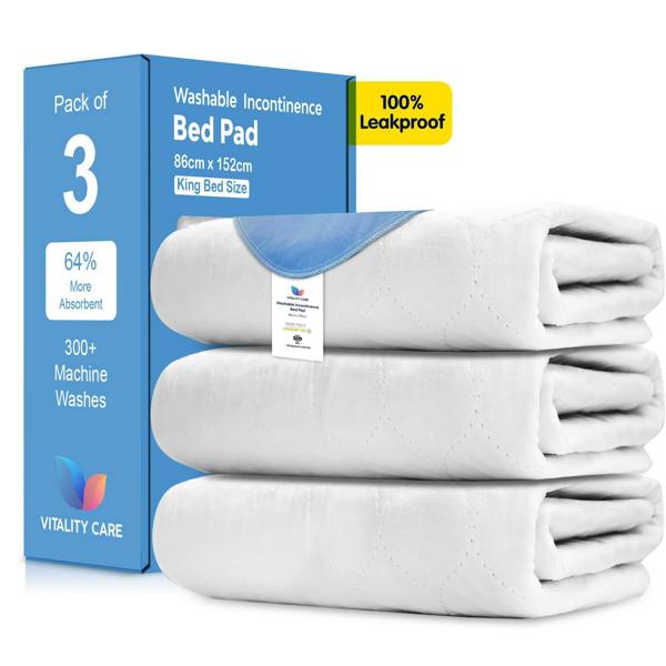Vitality Care Incontinence Washable Bed Pads Protection Sheets - Reusable with High Absorbency