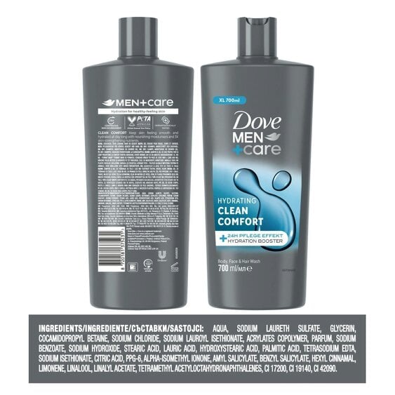 Dove Men+Care Hydrating Clean Comfort 3in1 Hair, Face and Body Wash 3x700 ml