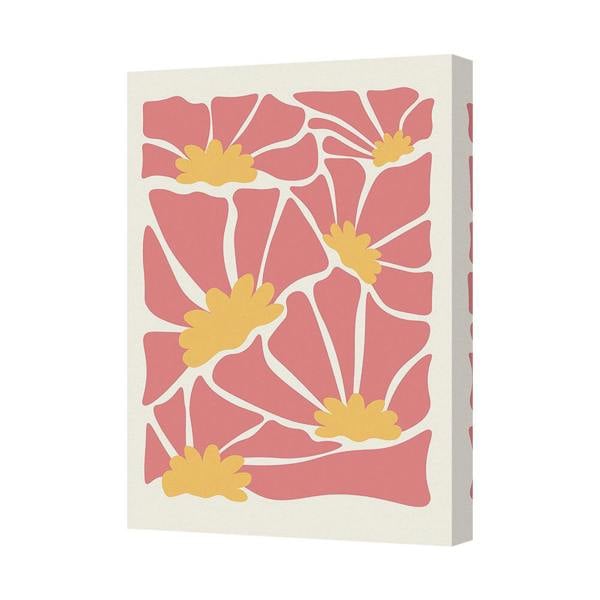 Benjamin Tate Design Contemporary Pink Floral Canvas Wall Art Print On Deep Wooden Frame