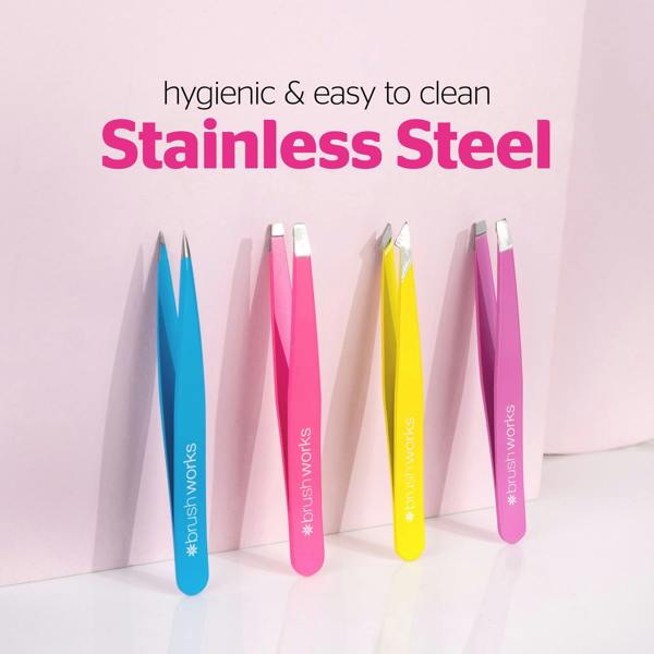 Brushworks 4 Piece Combination Tweezer Set - Neon