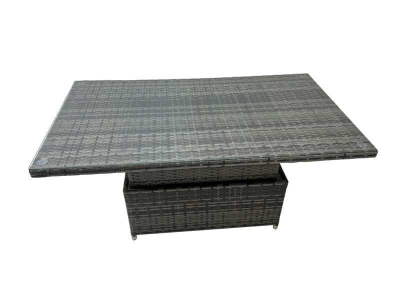 Fimous 10 Seater Outdoor Corner Sofa Height Adjustable Rising Lifting Table Set Garden Rattan Furniture Set with Side Table 2 Big Stool Dark Grey