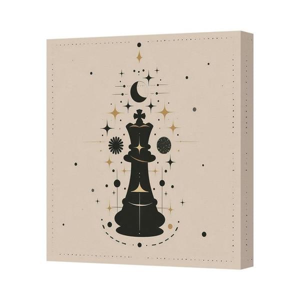 Benjamin Tate Design Canvas Art Print King Chess Piece With Celestial Stars Beige