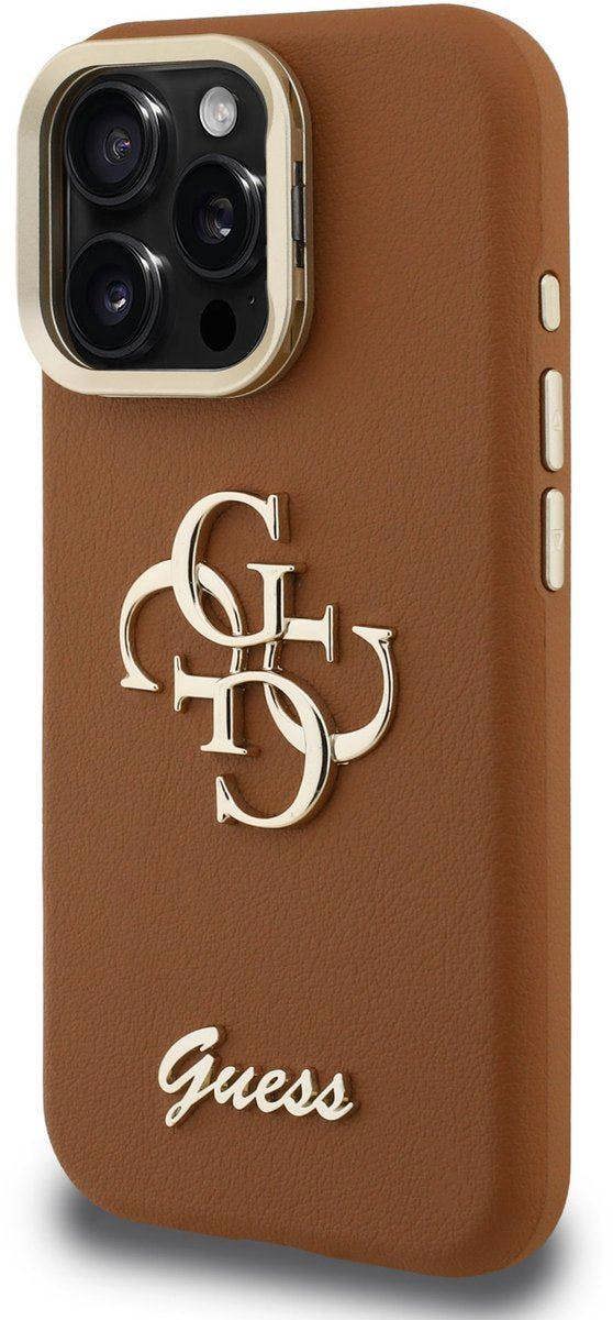 Guess PU Grained 4G Logo Stand Camera Frame Case for iPhone 16 Pro 6.3" Brown - GUHCP16LPCS4GSW