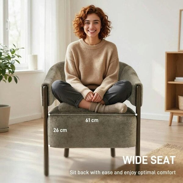 Accent Chair, Upholstered Tub Chair with Solid Wood Frame and Legs, Light Brown