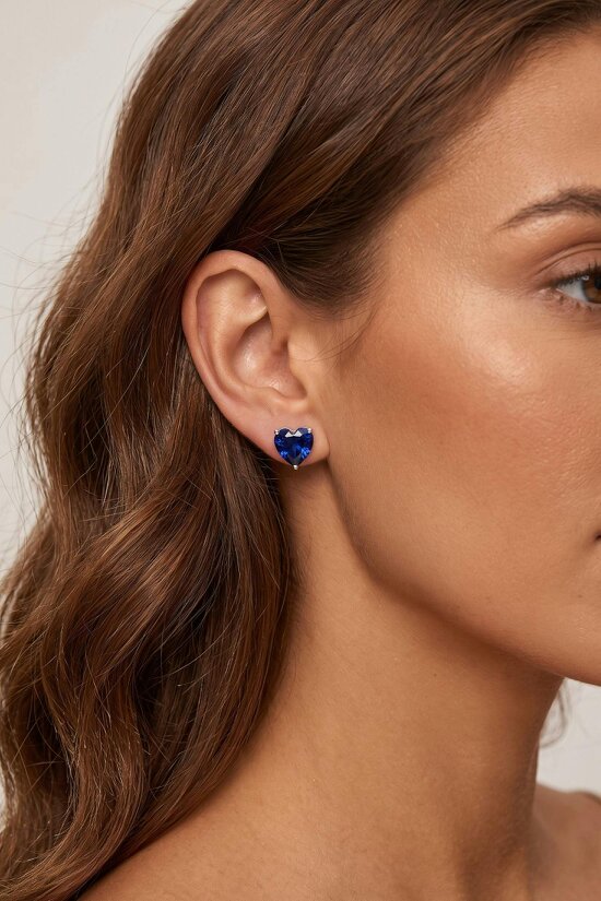 Latelita Amore Heart Sapphire Stud Earrings Silver