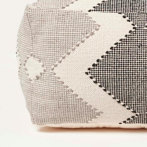 HOMESCAPES Malmo Handwoven Textured Grey & Black Pouffe Bean Cube