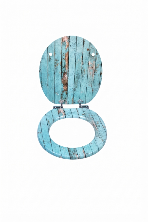 RTS Blue Rustic Wood MDF Soft Close Toilet Seat
