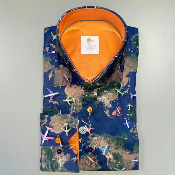 FLIGHT MAP PRINTED SHIRT – Premium Men's Patterned Shirt by Claudio Lugli | Bold Design, Tailored Fit, Best Printed Shirts