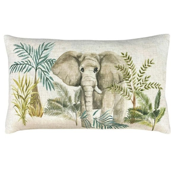 Evans Lichfield Kenya Elephant Cushion Cover - Beige/Green/Grey