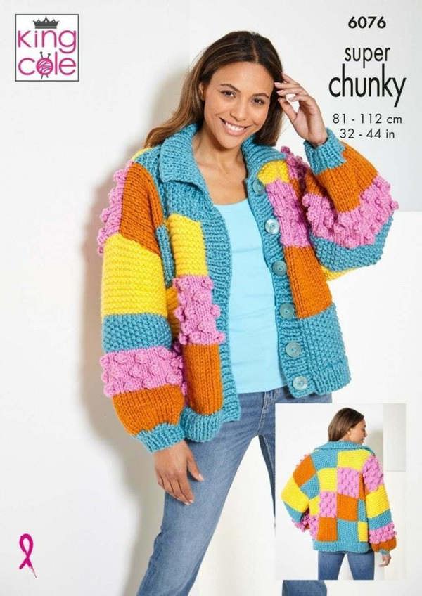King Cole Big Value Super Chunky Knitting Pattern 6076, Cardigans, Sweaters, Headwear for Women, 32 - 44 Inches
