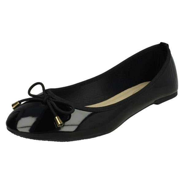 Spot On Ladies Spot On Patent Ballerina Shoes